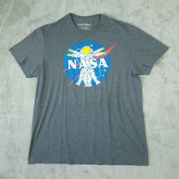 V Fifth Sun NASA Vitruvian Man TShirt Gray Mens Large Astronaut Graphic DaVinci - Picture 1 of 6